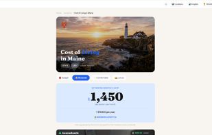 Cost of living in Maine breakdown showing average monthly expenses across rent, groceries, utilities, and transport. One of hundreds of US state and city pages.