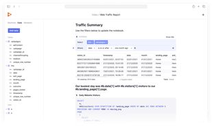 Build analysis with your preferred mix of drag-and-drop, or pure SQL.