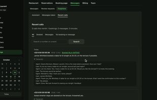 Calls answered by the phone assistant, with transcripts
