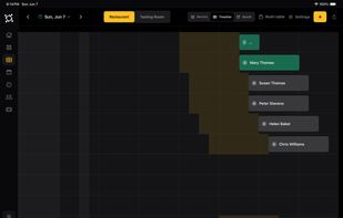 The timeline view shows when it's safe to seat guests to maintain service cadence.