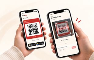 A simple tap-and-scan loyalty experience: customers show their personal QR code, businesses scan it in seconds, and rewards, stamps, or points are updated instantly - no app download or extra hardware required.