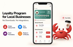 CrabTap helps local businesses launch a simple digital loyalty program in minutes - create stamp cards, give points, send promotions, and reward returning customers without app downloads or complicated integrations.