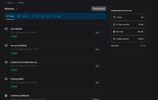 Train your AI agent on website, documents and other content and data sources.