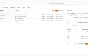 Browse artifacts stored in a repository and inspect detailed metadata such as uploader, timestamps, download history, and repository path.