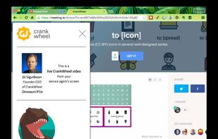 Initial view seen by customer when joining a session, showing picture and name of agent, and logo of company (in this case a lovely dinosaur logo).