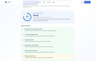 AI Answer Readiness check: grades how easily AI engines can pull a clean answer from a page.