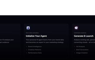 Setup & Onboarding Flow :
Quick 5-minute brand setup to launch your AI creative agent. Three-step process: define brand identity and audience, initialize AI agent with brand intelligence, then generate unlimited on-brand ad creatives automatically. One-click activation for instant creative production.