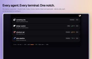 Every running agent in one notch, with live status and context usage.