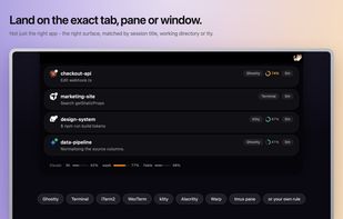 Jump lands on the exact terminal tab, window or tmux pane.
