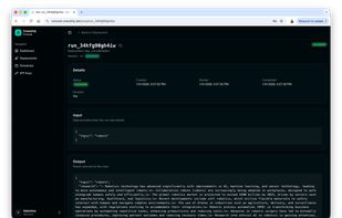 Each run can be analyzed in detail, including its runtime, token usage, outputs, and generated artifacts