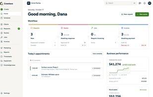Home: today's work from requests to invoices, today's visits and money collected this month