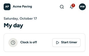 My day on a crew lead's phone: the crew clock, directions, On my way and Start