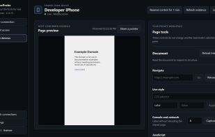 A teammate's view of a shared iPhone: the live page preview, page tools, and the access the sharer granted (Team devices).