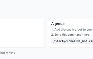 Telegram alerts linked in one tap: a deep link for direct messages and a ready command for group chats. Alerts also go to email, Slack, Discord, Mattermost, PagerDuty and HMAC-signed webhooks.