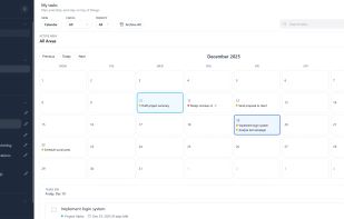 Calendar view — a clear monthly overview of your workload.

Plan ahead and see what’s coming without juggling multiple views.