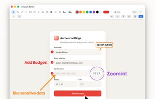 A complete annotation editor — draw, add arrows, boxes, text and speech bubbles, blur sensitive parts, zoom in, and drop a cursor, then share right away. You can even pin any snippet on top to read from while you type it out elsewhere.
