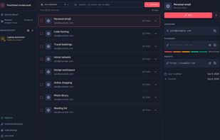 Web app: Your vault in the browser, with a strength meter and one-click copy