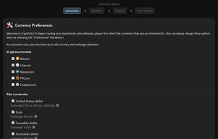 Wide range of cryptocurrencies and fiat currencies can be selected