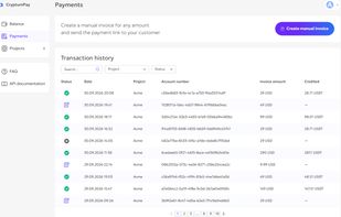 Merchant console: payment history