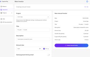 Creating a manual invoice with a payment link