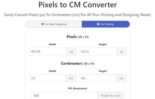 Pixels to CM Converter with Printing Mode