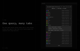 Run one query across every tab in the current window, and jump straight to tabs that still match.