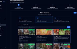 Draft setup screen for selecting a cube to draft.