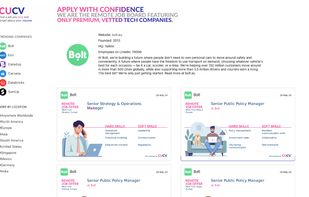 Company page on cucv.io, curated list of remote jobs in tech