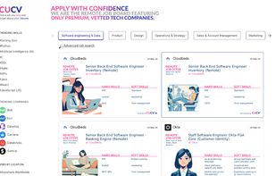 CUCV.io Home page, AI-powered, curated job board for jobs in remote tech companies