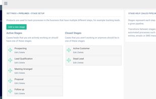 Stage/workflow setup