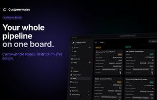 Drag deals between customizable Open, Won, and Lost stages. Deal value, services, project period, and assignees on every card. Distraction-free design built for small teams, no enterprise sprawl.