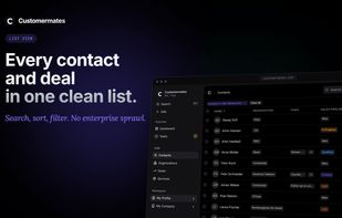 Search, sort, and filter contacts across organizations, tasks, and pipeline stages from a single view. The core entities a small B2B team actually needs, nothing more.