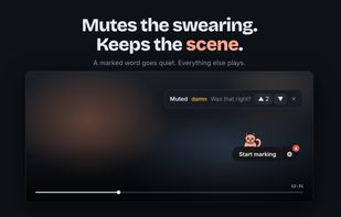 A marked swear word is muted for a moment while the scene keeps playing, and the viewer can vote on whether the marking was right.