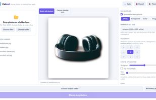 The main window: a whole folder of product photos loaded, background removed, sized for Amazon.