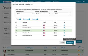 Export selected CVs to custom office documents