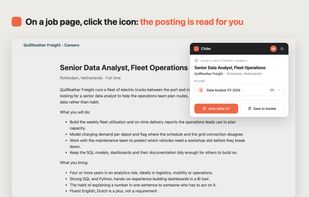 CVder Job Clipper: save a posting from any job page and tailor your CV to it.