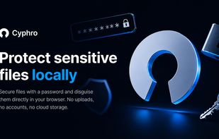 Secure files with a password and disguise them directly in your browser. No uploads,
no accounts, no cloud storage.