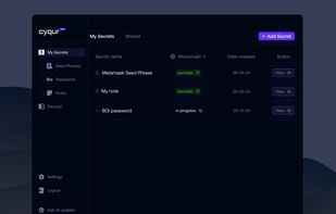 Vault - Where you can view your secured passwords