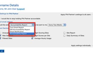 Screenshot of accountability report settings page