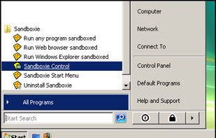 Sandboxie Control in Vista