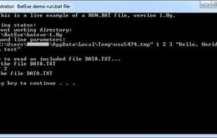 BatExe 1.0g sample project running under Windows 7
