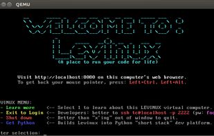 What does Levinux look like?

When you double-click the launch script, a black window that looks much like this will pop up. The first time you run Levinux, it will “inflate” by hitting a software repository to pull down a webserver and an SSH server. You need an Internet connection and not-too-restrictive firewall for this to work correctly.
