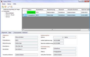 Detailed list of test equipment