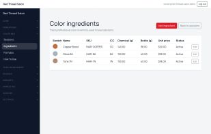 Color Bar Ingredients view.