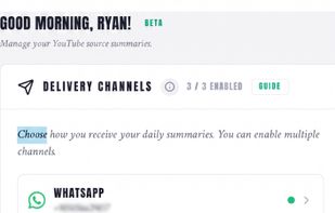 Choose where your briefing arrives — WhatsApp, email, Telegram, or browser notifications