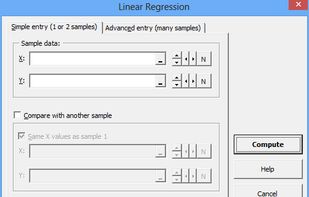 Simple linear regression dialog