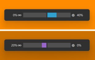 OSD in two different modes: Hardware screen dimming (upper) and black overlay at 0% hardware brightness (lower).
