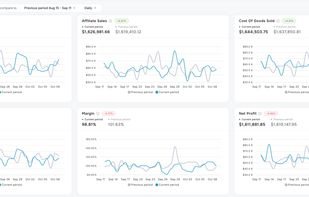 Performance analytics with daily, weekly, and monthly ROI tracking, sales trends, and ad efficiency metrics