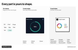Share business dashboards privately with your team, publish them externally, or create shareable reports for clients and stakeholders.
