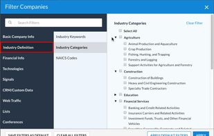 Industry classification filters